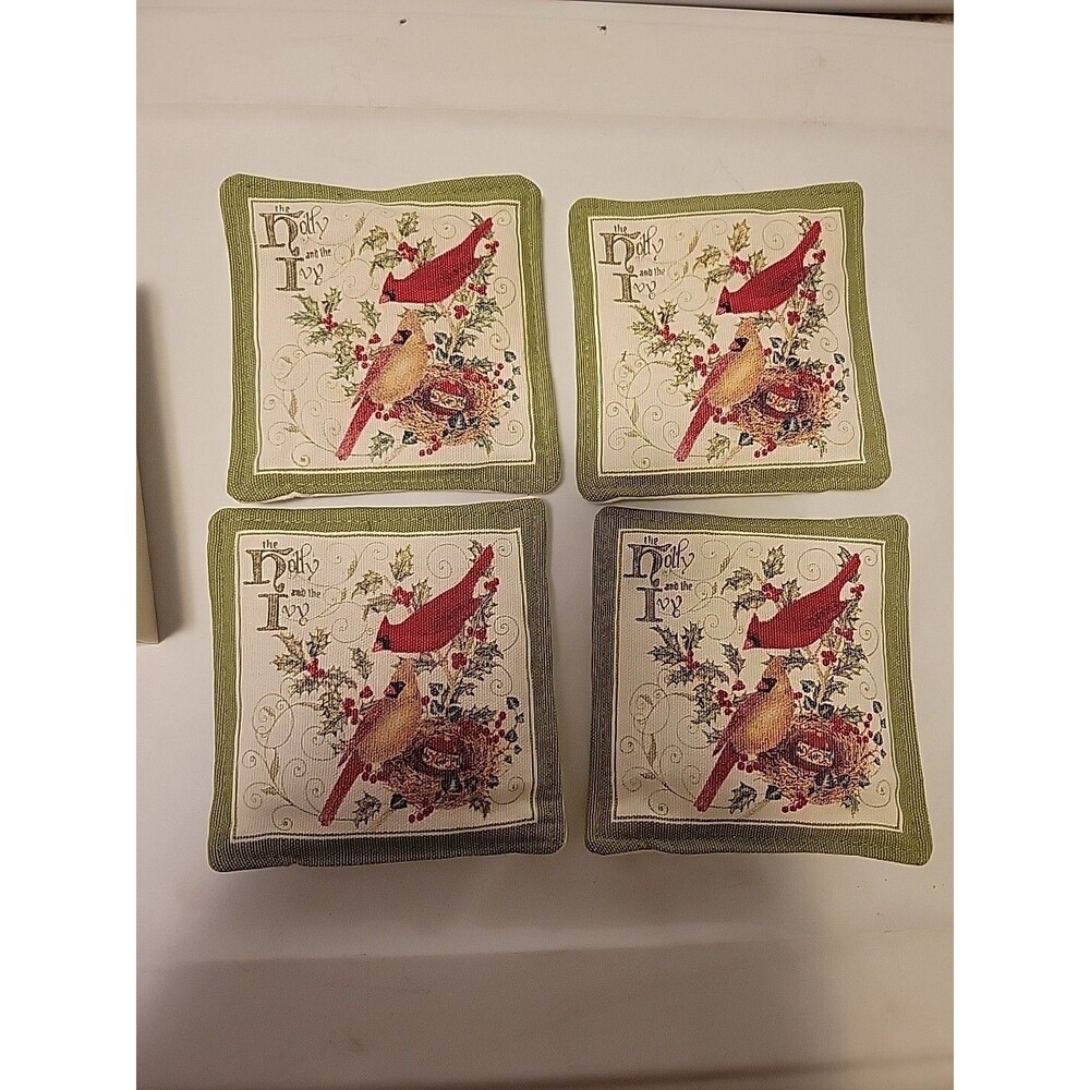 Set 4 Alice's Cottage Scented Spiced Mug Mats Coasters Cardinal Bird Christmas